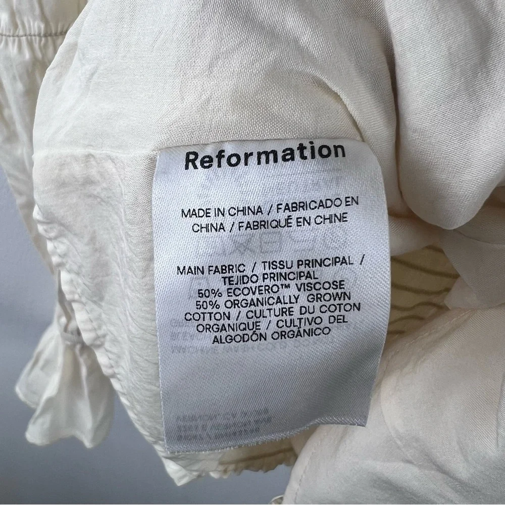 Reformation Cream Square Neck Puff Sleeve Blouse